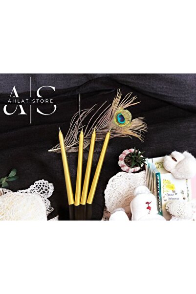 Store 4 Lü Gold Şamdan Mumu Altın Parlak Sedefli Dore Şamdan Mumu