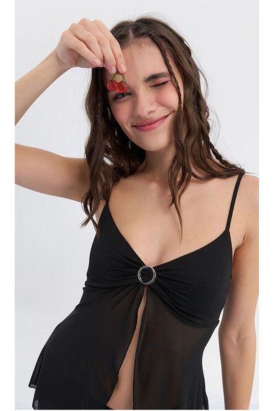 MAXLEVEL MODA Strappy Tulle Detailed Blouse