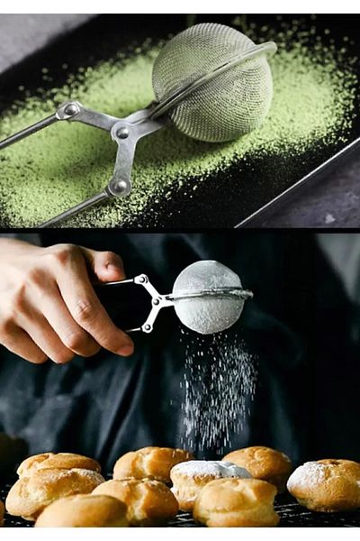 EUROLUXE Stainless Steel Flour Cocoa Powder Sugar - Herbal Tea Screen with Brewing Strainer and Tongs