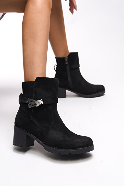 Riccon Iverolia Kilit Detaylı Topuklu Bot 0012790 Siyah Süet