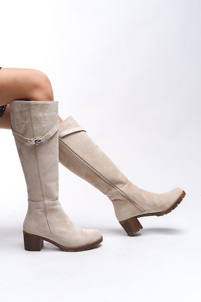 Riccon Γυναικείες μπότες Jacmylla Beige Suede - Lock Detailed 0012777