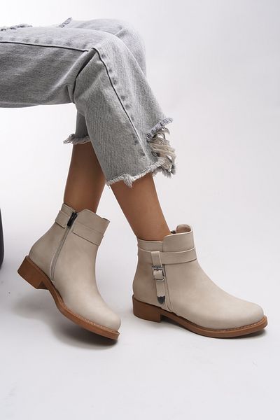 Riccon Branlihn Matte Beige Women's Boots - Buckle Detailed 0012492