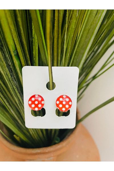 1PARÇAMAVİ Non-Perforated Compression Children's Earrings with Polka Dot Clip