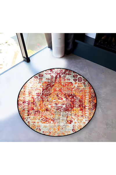 Rugs Modern Halı Orange Theme Traditional Patterned Round Woven Base Vintage ...