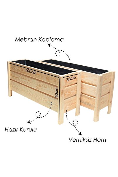 Prime Ahşap Ahşap Saksı Dış Mekan Çiçeklik Dekoratif Büyük Boy Saksı Hazır Kurulu 100cm X 30cm Yükseklik 50cm