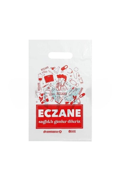 Onbir Tedarik 500 Pieces - 22x33 Cm Pharmacy Themed Premium Medium Size Hand-held Ldpe Pharmacy Bag