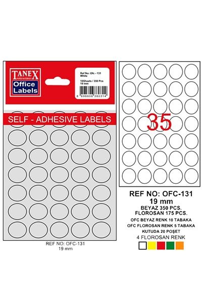 Tanex Office Tag Bag Round 19 mm White Ofc 131 10 Pack / Tanex