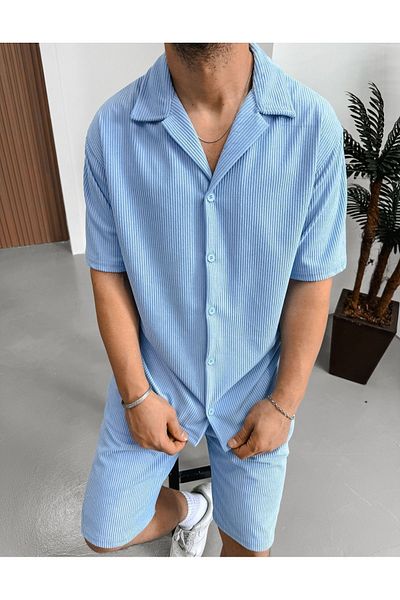 King Brothers Oversize Πουκάμισο και Σορτς Velvet Cotton Washed Set