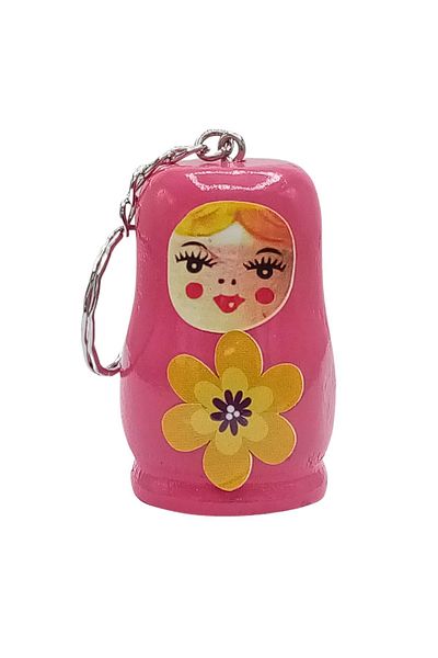 Dünyadan Hediyeler Pink Wooden Matryoshka Doll Keychain - 5cm Large Size