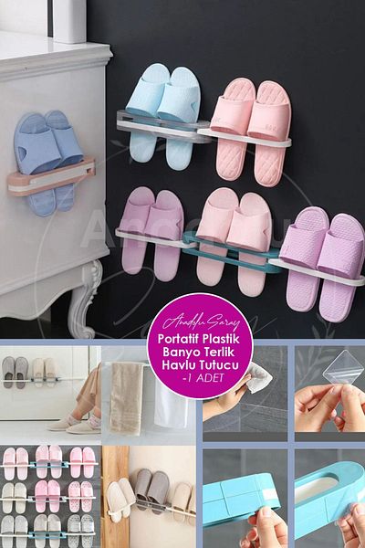 Anadolu Saray Self Adhesive Bathroom Slipper Towel Holder Practical Door Back Wall Adhesive Shoe Rack