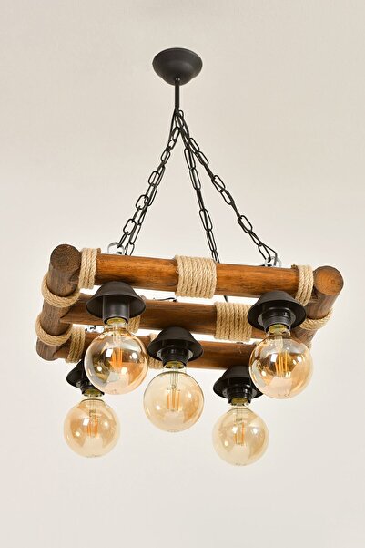 Antik House Natural Wooden Handcrafted Rope 5 Piece Living Room Chandelier