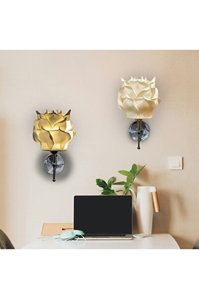 Maison Avf 2'li Dekor Eva Gül Üst Beyaz-alt Gümüş Kablosuz Pilli Ledli Duvar Aydınlatması Aplik