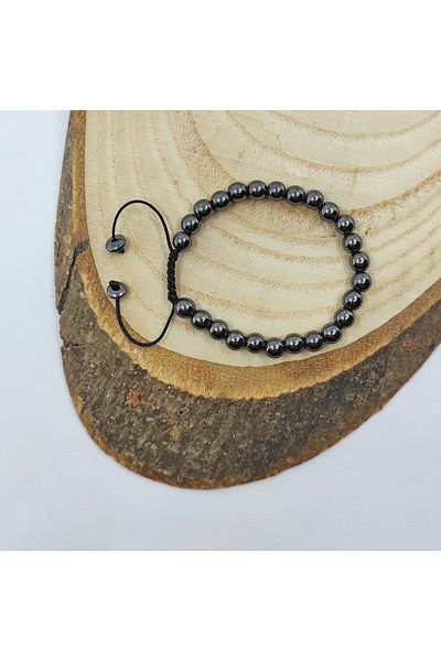 ByKolyeucum 6 mm Hematite Stone Macrame Knitted Bracelet
