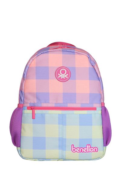 Benetton Girl's Plaid Patterned Primary School Bag - Purple/pink 12977