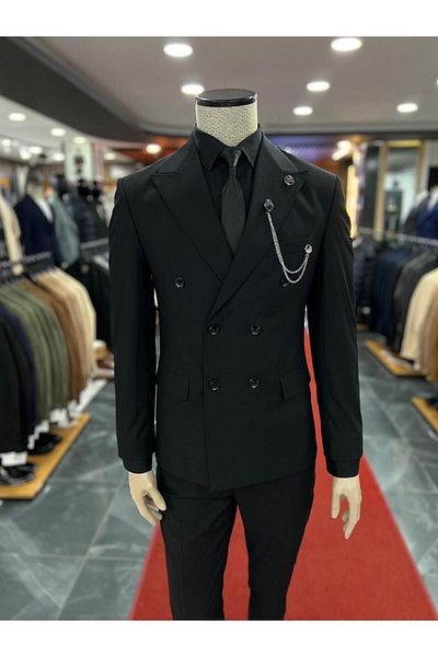 Terziayhan full set black double-breasted suit