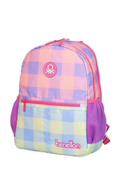 Benetton Girl's Plaid Patterned Primary School Bag - Purple/pink 12977