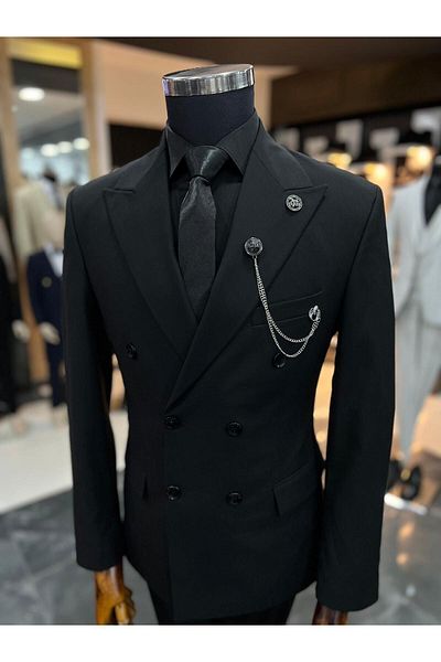 Terziayhan Black Double Breasted Slimfit Suit