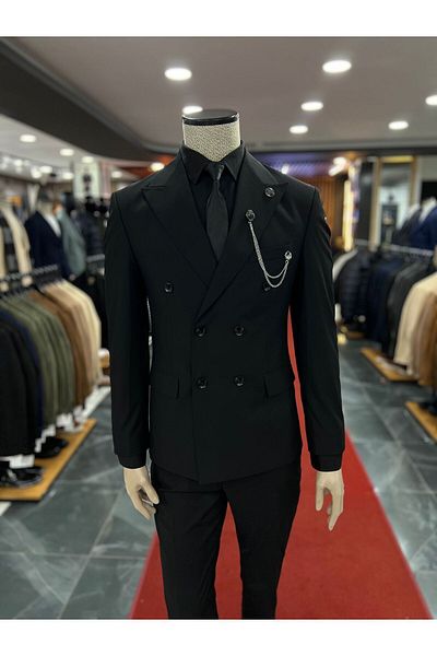 Terziayhan full set black double-breasted suit