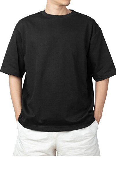 belyy %100 Pamuk Erkek Over Size Siyah Ve Beyaz Basic Sade T-Shirt Günlük Giyim Bisiklet Yaka Tişört
