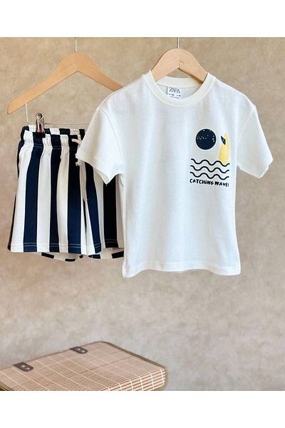 2kids2mom Boy's Time for Surf - Printed T-Shirt and Shorts Set