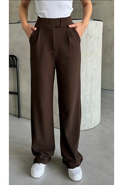 Ayfer Women's Lycra Palazzo Trousers - Velcro Closure, Brown