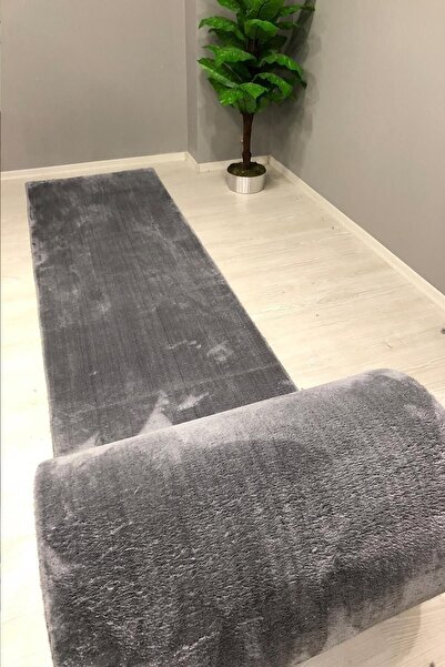 Sarar Gri Peluş Post Halı Modern Yolluk Model 1