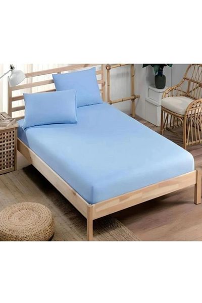 uykulife home collection طقم ملاءة سرير مرنة مزدوجة اللون باللون الأزرق الفاتح