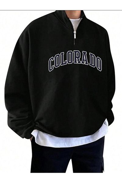 SELENA BUTİK Hanorac negru Colorado unisex cu guler cu fermoar