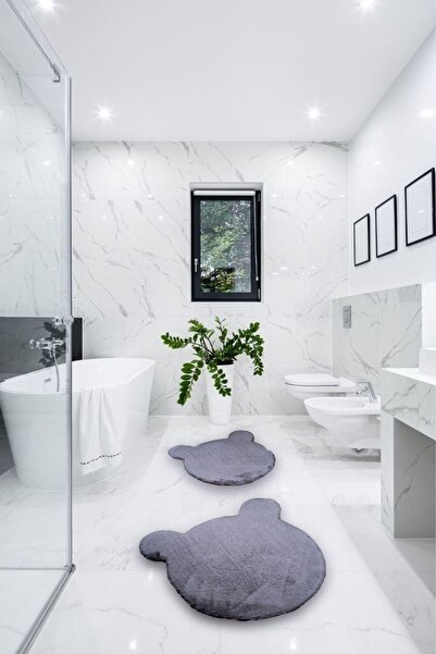 Balat Halı Halı Sevimli Ayı Banyo Paspası 2 ' li 2'li Banyo Halısı 50x50 ve 7...