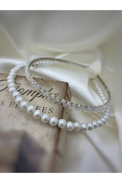 modernist 2 Piece Crown Set with Pearls and Stones (Transparent)