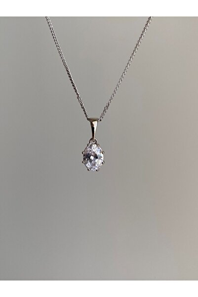 Owentis Çelik Silver Pırlanta Oval Kesim Elsa Kolye -kararma Yapmaz-