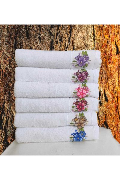 denizli hatırası 30X50 cm 100% Cotton Floral Patterned Towels - 6 Pieces