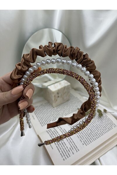 modernist Taba Büzgülü,parıltılı,incili Taç Seti