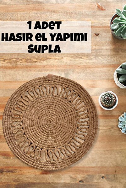 Evrimax 1 Adet Hasır Jüt Supla El Yapımı İşlemeli Yıkanabilir Doğal Natural M...