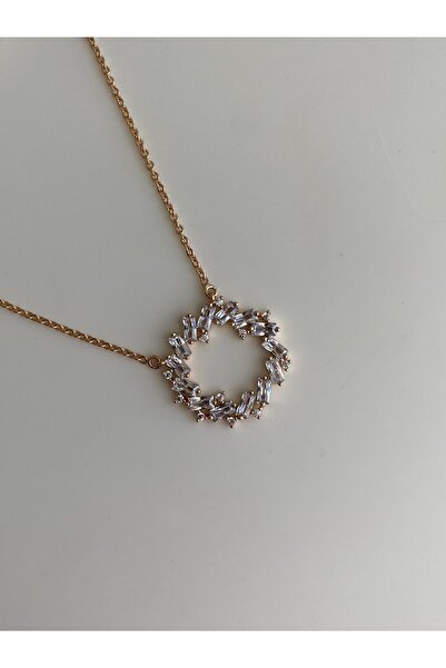 Owentis قلادة رايا موديل إكليل ذهبي وردي - فولاذ وحجر مكسور، لا تشويه