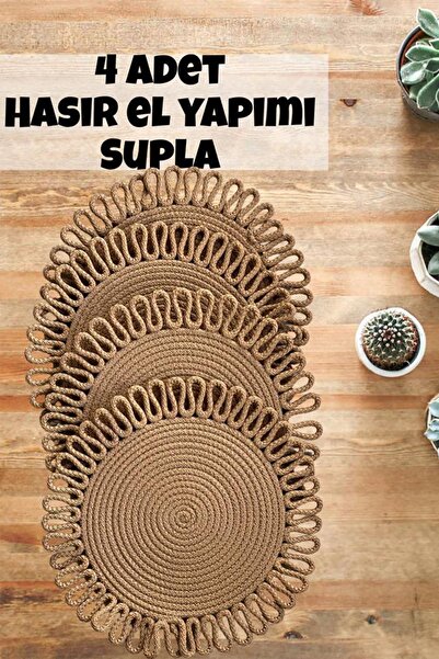 Evrimax 4 Adet Hasır Jüt Supla El Yapımı Yıkanabilir Doğal Natural Masa Amerikan Servisi 32 Çap