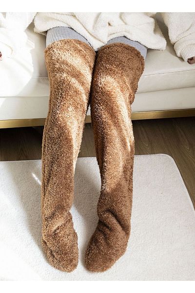 kubbe Tedy Plush Sleeping Socks Welsoft Above Knee Home Socks Foot Warmer Long Socks