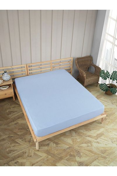 uykulife home collection سلسلة Uykulife الذهبية - ملاءة مطاطية زرقاء مزدوجة