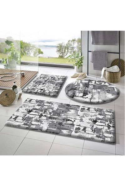 Sarar Balat Covor Covoraș de baie 3 bucăți 50x50 (rotund) 50x60 și 50x90 Covoraș de baie de pluș