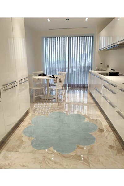 Balat Halı Dekoratif Açık Gri Peluş Yumuşak Papatya Halı