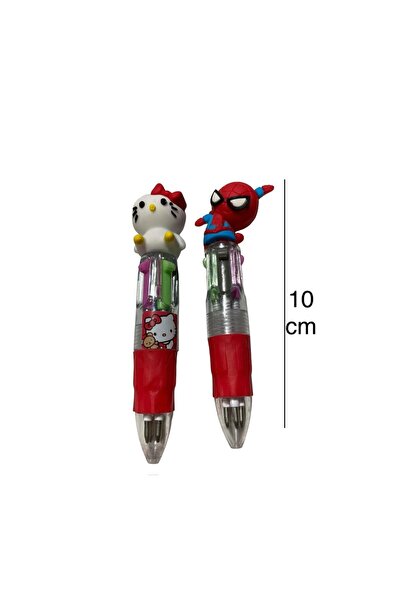 ÇERÇİ MELEK Mini Hello Kitty ve Örümcek Adam figürlü  4 Renkli Tükenmez Kalem