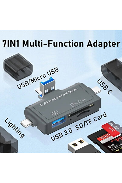 The Wlue Multi OTG Usb Ligtning iphone - iPad Uyumlu ve Type-C Girişli Kart Okuyucu Adaptör Çevirici