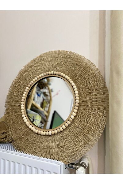 Boncukafası Tasarım Hasır Jüt Ayna Duvar Aynası Konsol Aynası 60x30 Cm