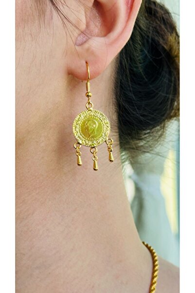 VEFA GLOBAL Altın Kaplama Demo Yöresel Bijuteri Sallantılı Ceyrekli Küpe