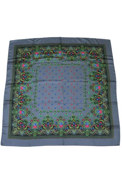 TikiTonki وشاح رمادي ساتان منقوش بالزهور العرقية مربع القطع - 90x90