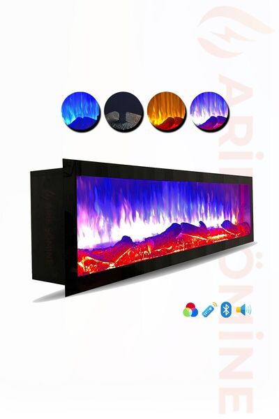 ARİF Dekoratif Elektrikli Yapay Şömine - 100x35x18 Cm - Kumanda, Sabit Çıtırtı Sesi Ve Bluetooth Hoparlör