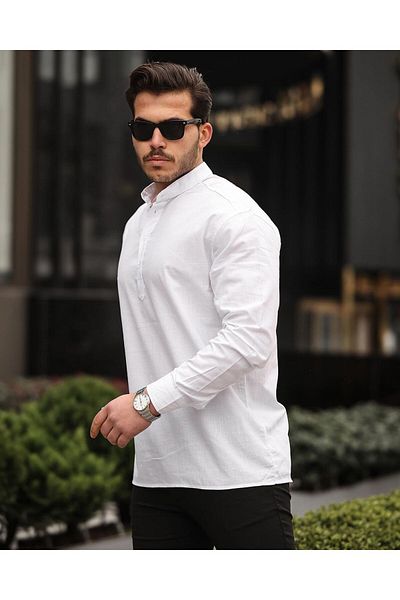 EKZMODA White Judge Collar - Half Placket Men's Shirt