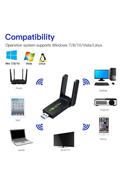 Genel Markalar 1300 Mbps Dual Band Usb 3.0 Wireless Adaptör Kablosuz Wifi Alıcı