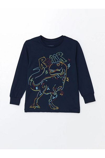 LC Waikiki Navy Blue Lcw Boy's Pajama Set - Crew Neck, Printed, Long Sleeve