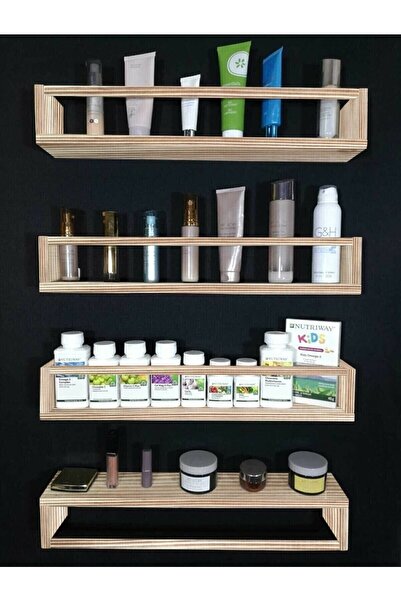 g gürzüwed Ahşap 4'lü Ters Düz Model Banyo Rafı Tersdüzraf 45ı